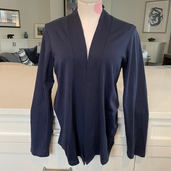 L.L. Bean Lg Sleeve Pima Cotton Open Cardigan w Pockets Raven Blue Sz M Reg - Picture 7 of 7